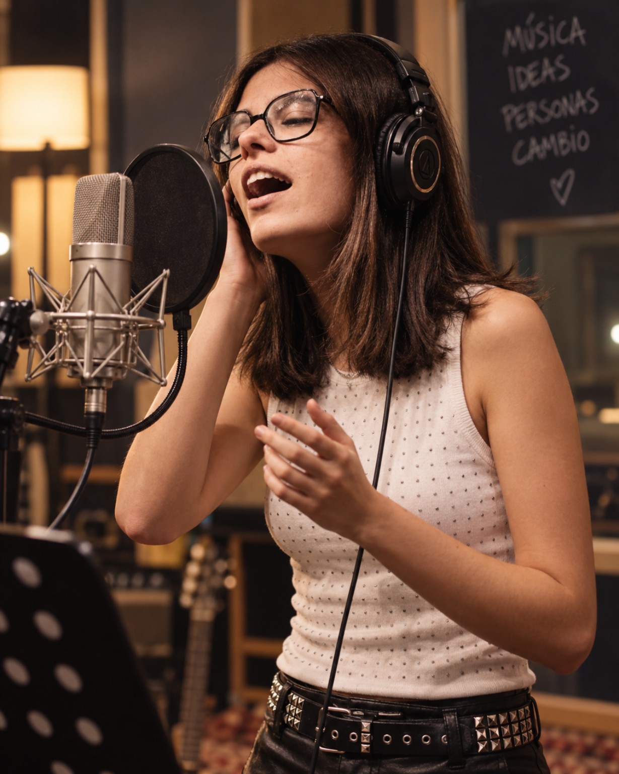 Laura del Frago grabando en estudio